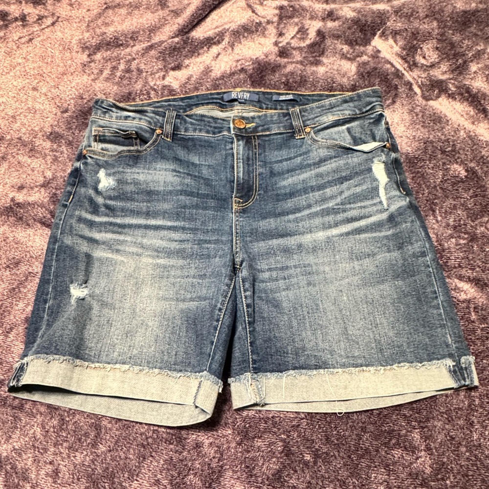 Revelry Classic Blue Distressed Denim Shorts